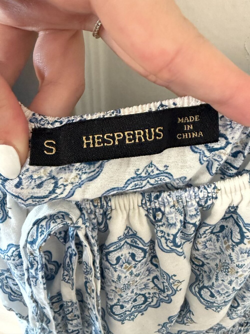 Hesperus Blue & White Puff Sleeve Smocked Mini Dress Size Small - Picture 3 of 6